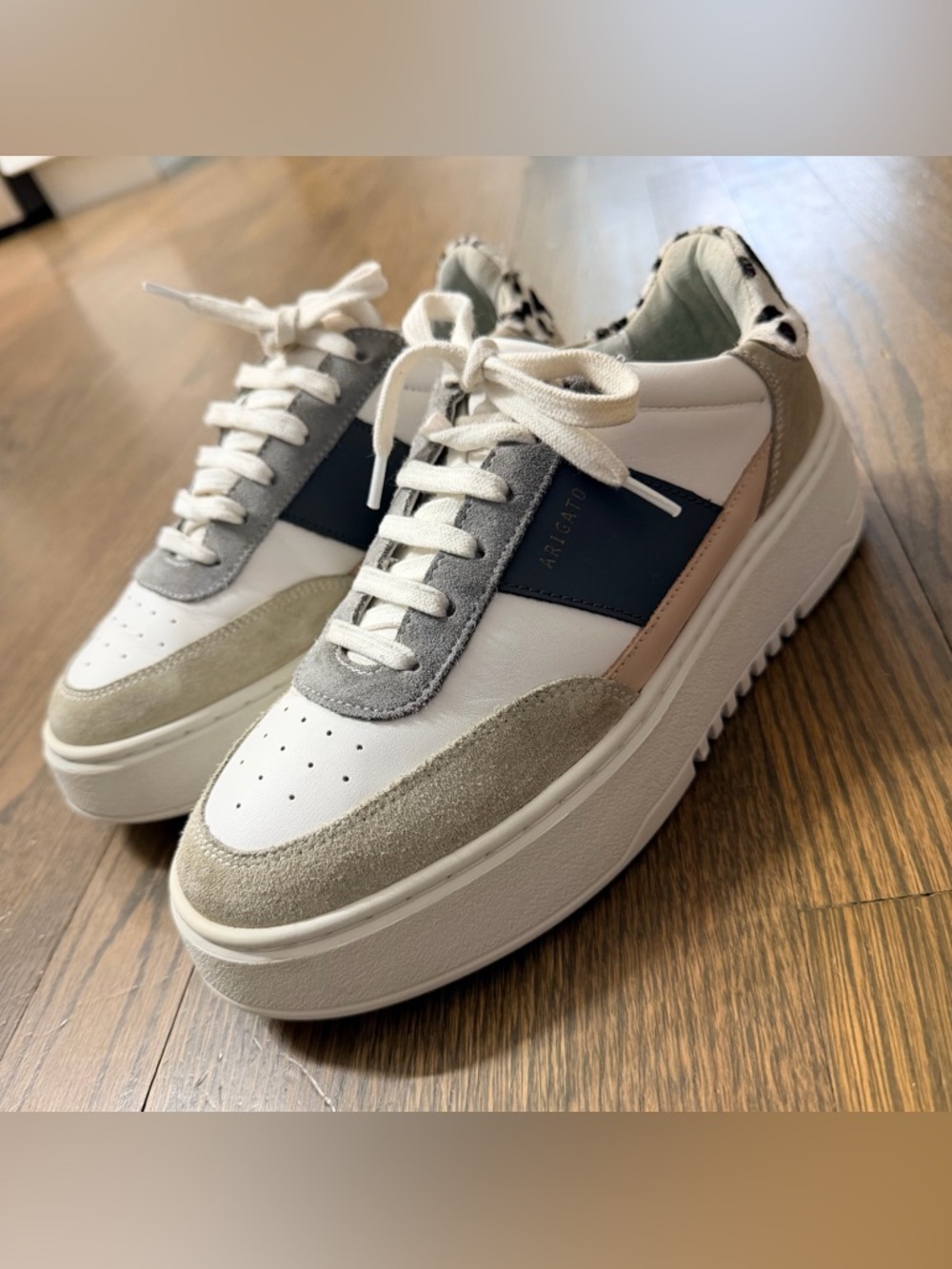 Axel Arigato Orbit Sneakers In White Leather Real Fur Dyed Italian Calf Size 8.5